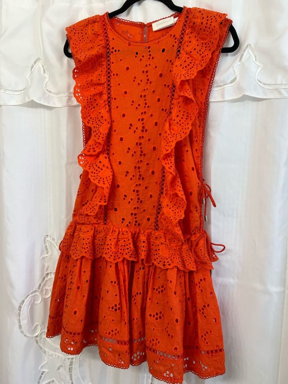 Zimmermann Marisol Eyelet Dress Tomato Orange Ruffle Lace Mini Dress Resort S - Picture 5 of 13